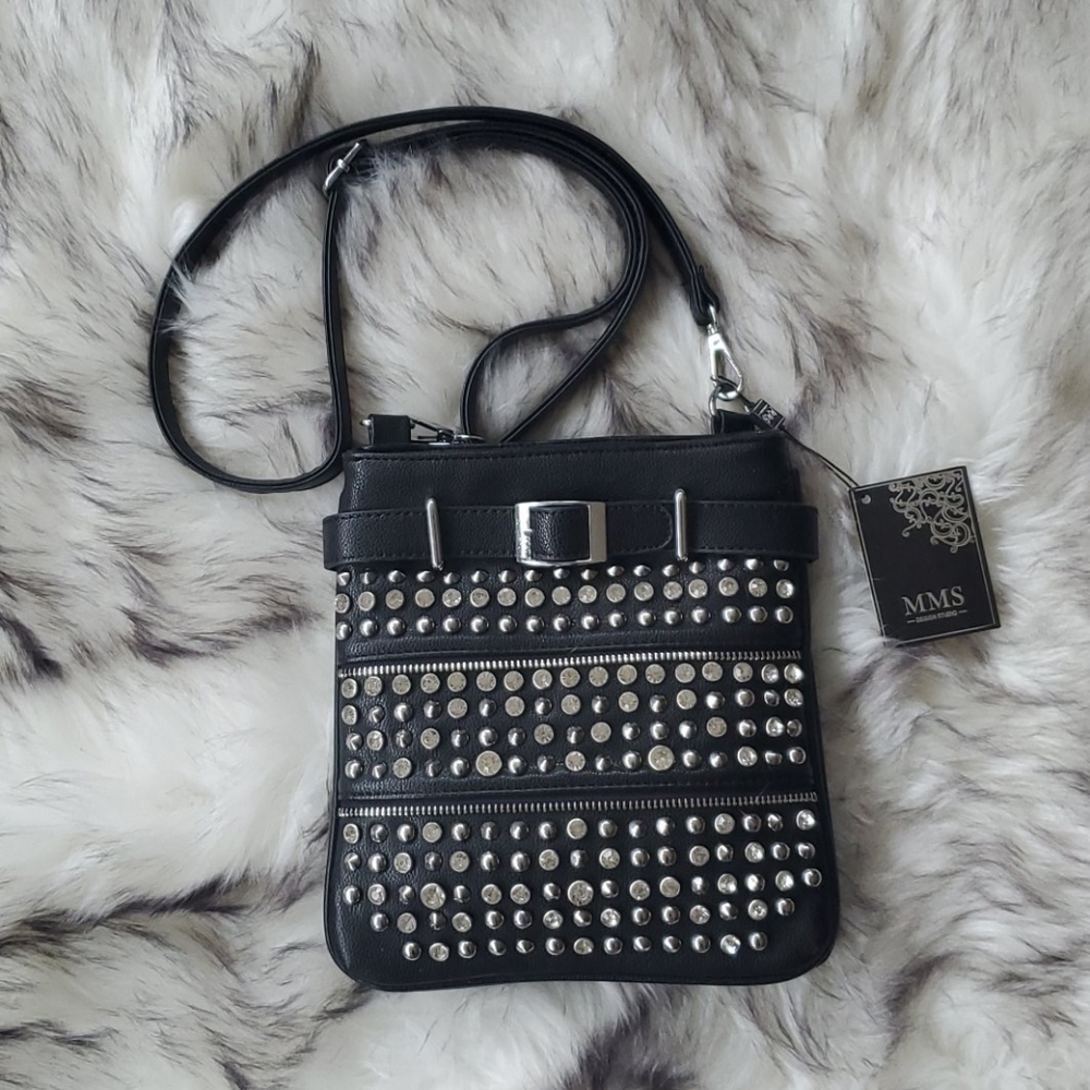 MMS Black Studded Cross-Body Bag